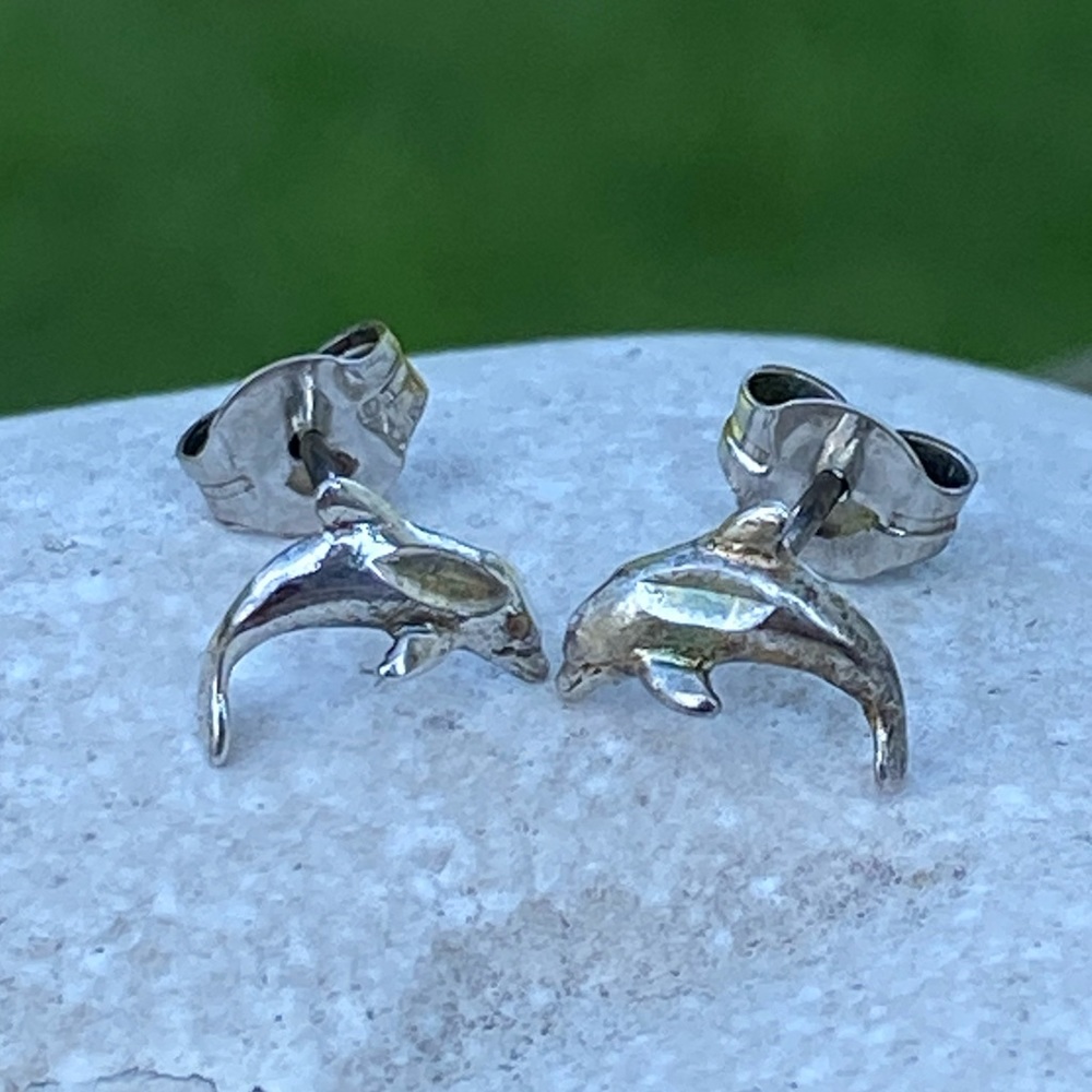Dolphin earrings solid .925 Sterling Silver stud earrings